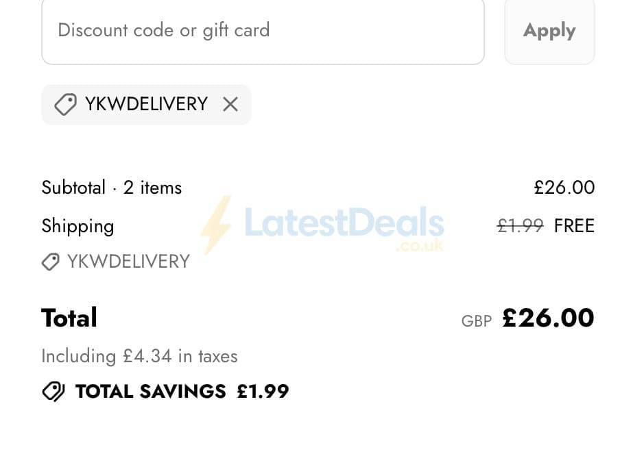 Screenshot of the You Know Who's discount code working