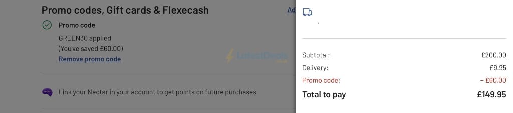 Screenshot of the Argos discount code working