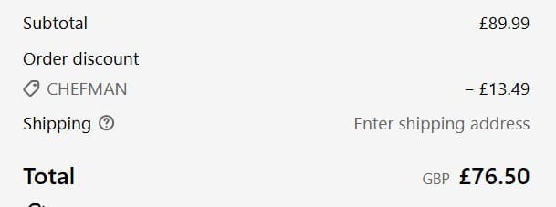 Screenshot of the Santoku Knives discount code working