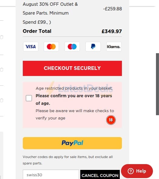 Screenshot of the Kuhn Rikon discount code working