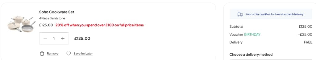 Screenshot of the ProCook discount code working