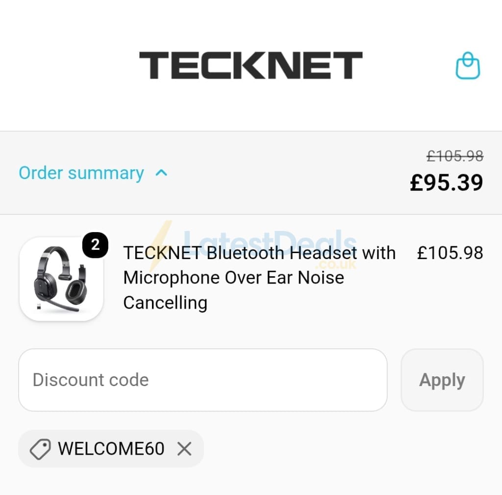 Screenshot of the Tecknet discount code working
