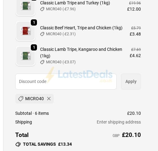 Screenshot of the Paleo Ridge discount code working