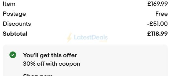 Screenshot of the ebay discount code working