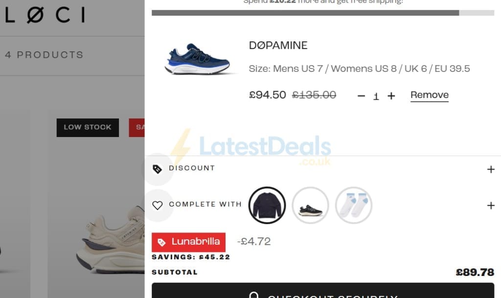 Screenshot of the LOCI discount code working