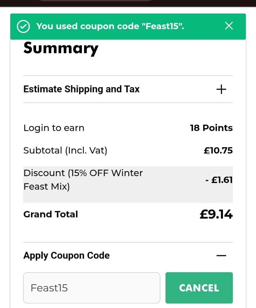 Screenshot of the Ivel Valley Bird Food discount code working