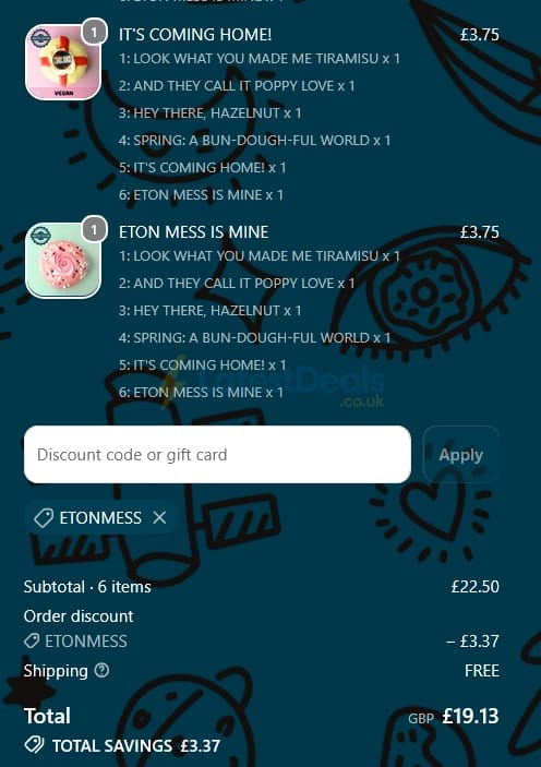 Screenshot of the Planet Doughnut discount code working