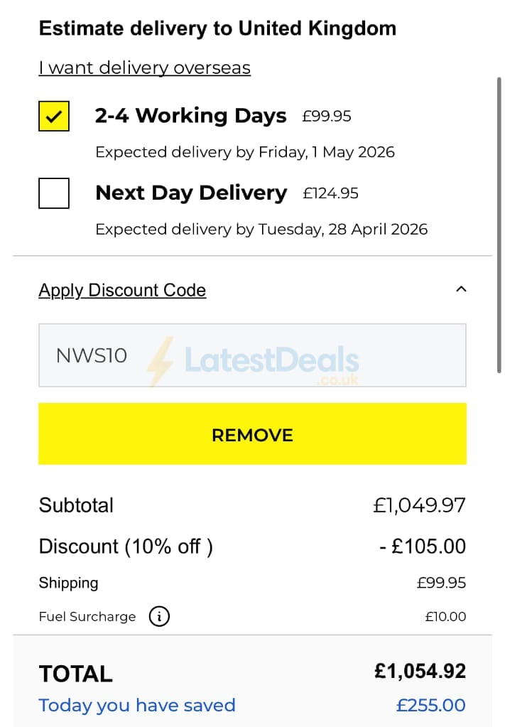 Screenshot of the Net World Sports discount code working
