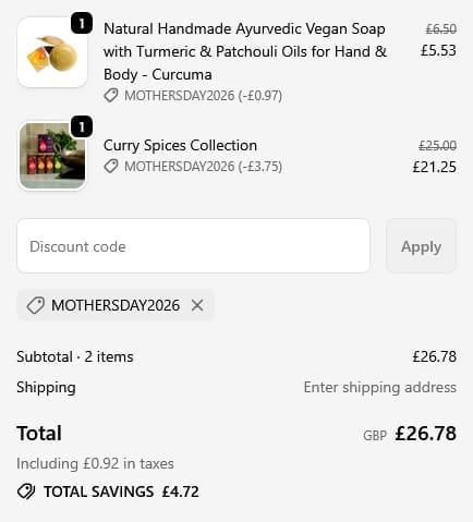 Screenshot of the Holylama discount code working