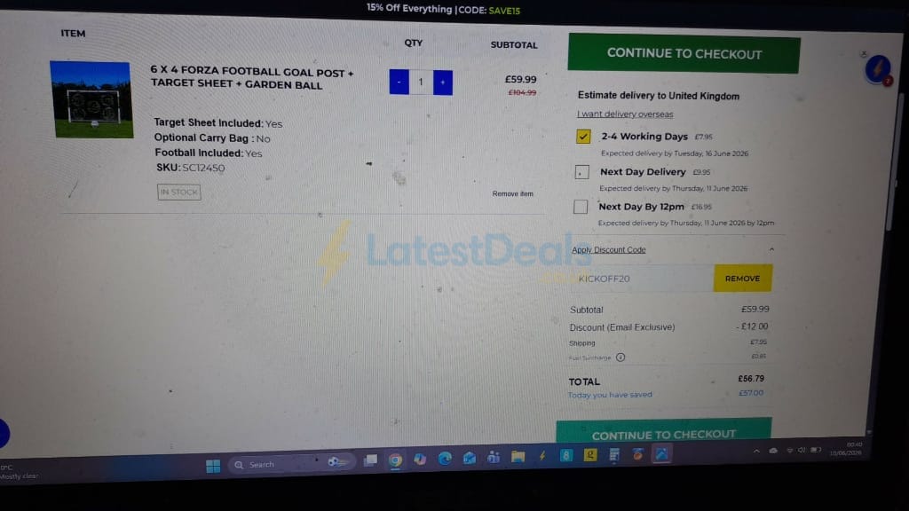 Screenshot of the Net World Sports discount code working