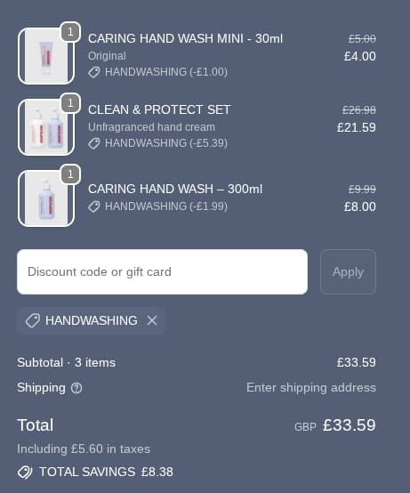 Screenshot of the Nursem discount code working