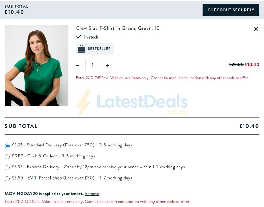 Screenshot of the Crew Clothing discount code working
