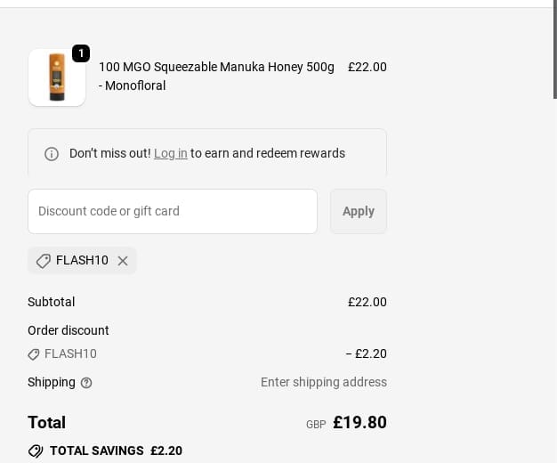 Screenshot of the Manuka Doctor discount code working