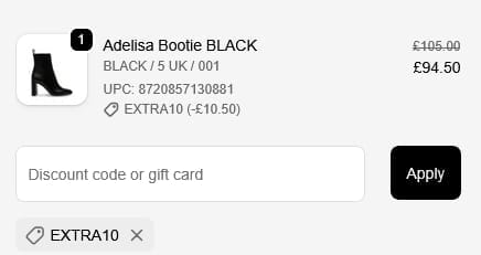 Screenshot of the Steve Madden discount code working