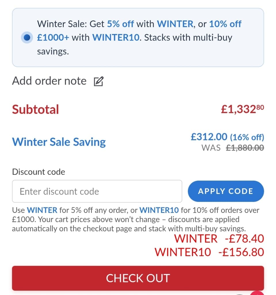 Screenshot of the The Lighting Vault discount code working