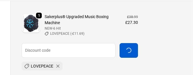 Screenshot of the SAKER discount code working