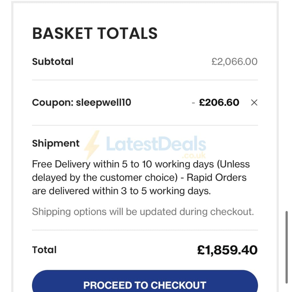 Screenshot of the PSCL Beds discount code working