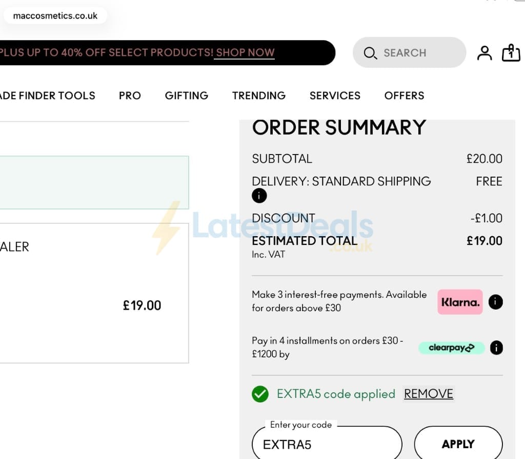 Screenshot of the MAC Cosmetics discount code working
