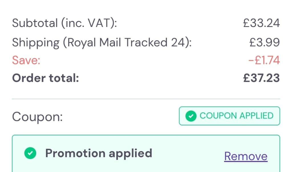 Screenshot of the lenstore discount code working