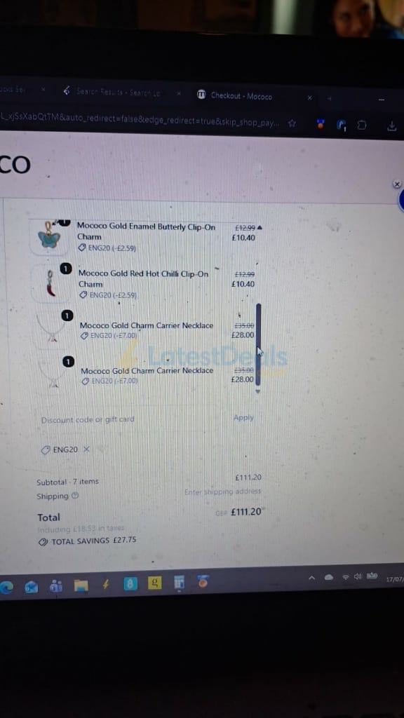Screenshot of the Mococo discount code working