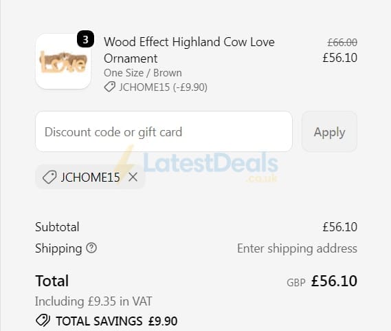 Screenshot of the Julian Charles discount code working