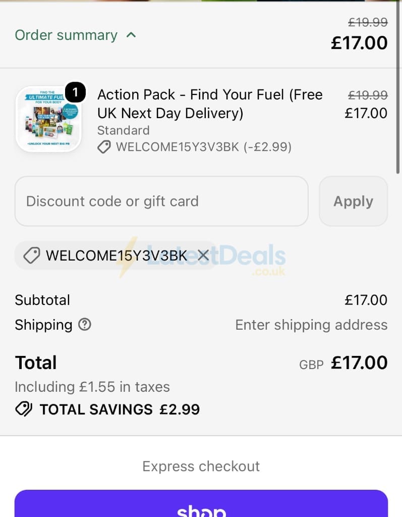Screenshot of the Kendal Mint Co. discount code working