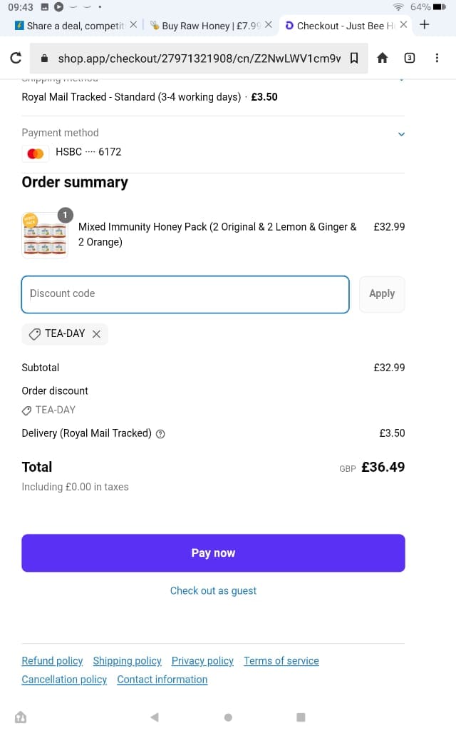 Screenshot of the Just Bee Honey discount code working