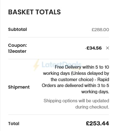 Screenshot of the PSCL Beds discount code working