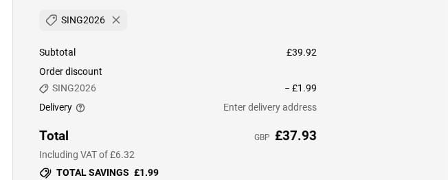 Screenshot of the Singer Sewing Outlet discount code working