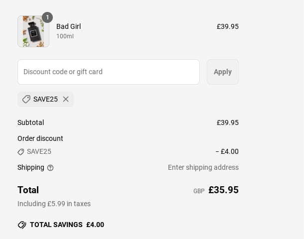Screenshot of the The Fragrance World discount code working