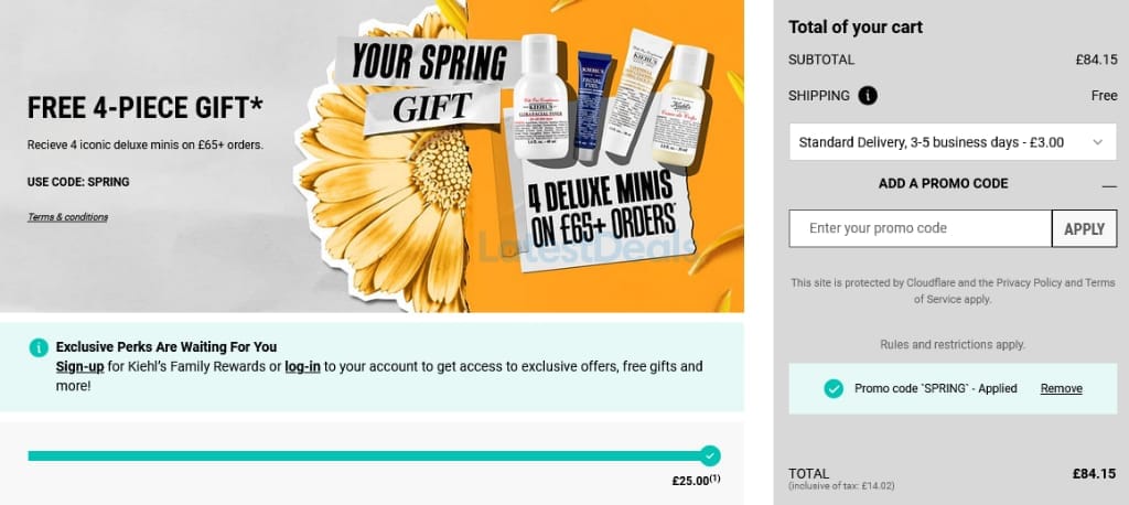 Screenshot of the Kiehl's discount code working