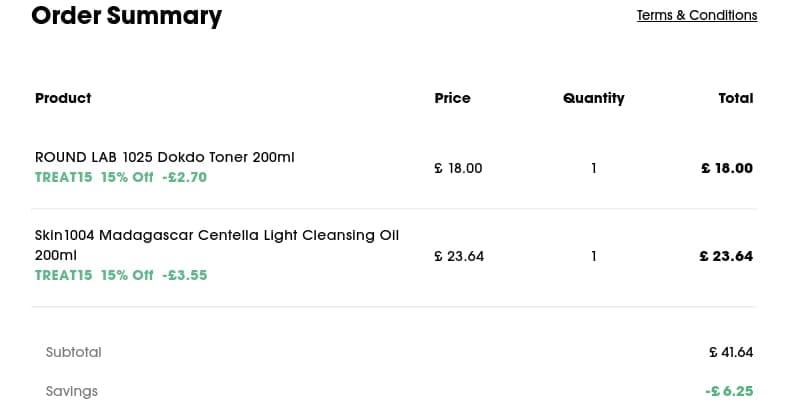 Screenshot of the Sephora discount code working