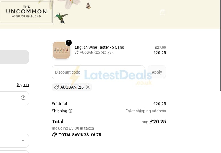Screenshot of the The Uncommon discount code working