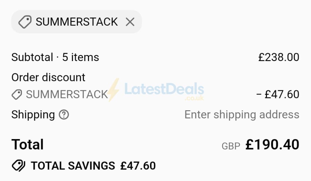 Screenshot of the Prya discount code working