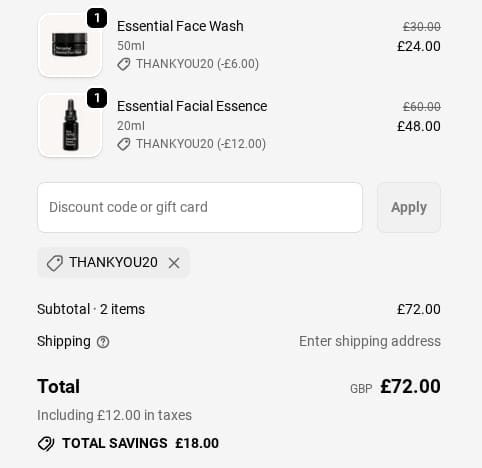 Screenshot of the Slow Ageing discount code working