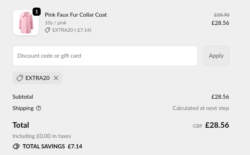 Screenshot of the Rachel Riley discount code working