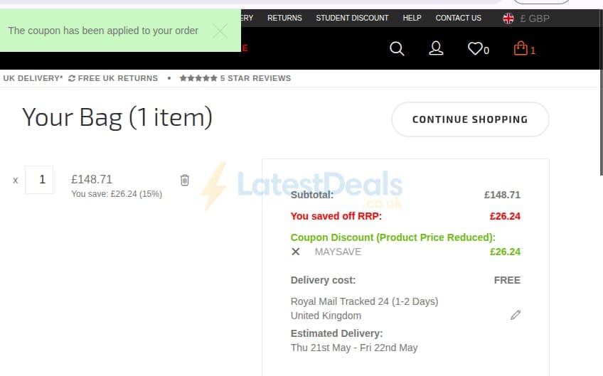Screenshot of the Standout discount code working