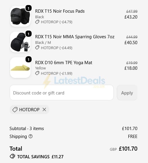 Screenshot of the RDX discount code working