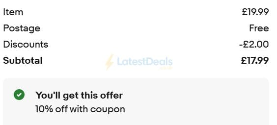 Screenshot of the ebay discount code working