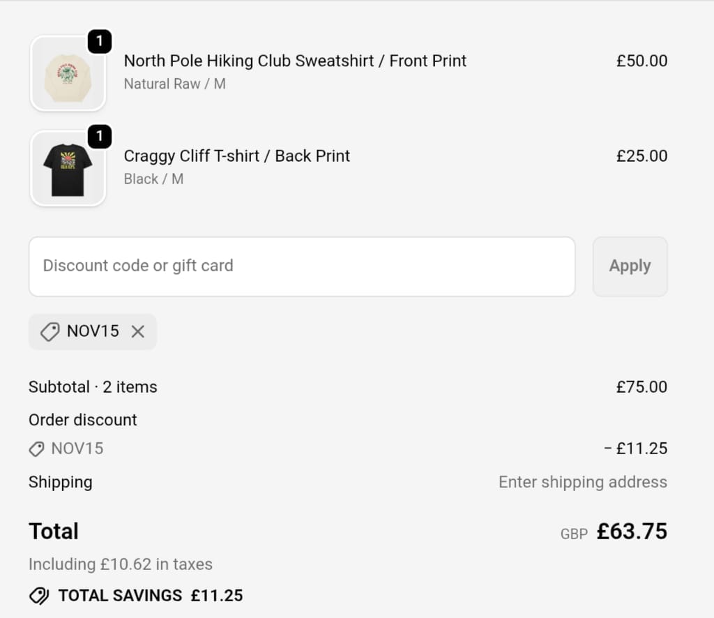 Screenshot of the High Hope discount code working