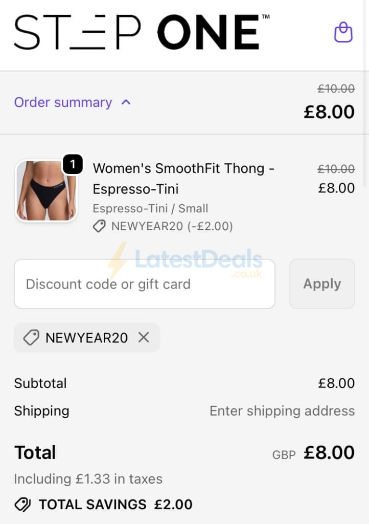 Screenshot of the Step One discount code working