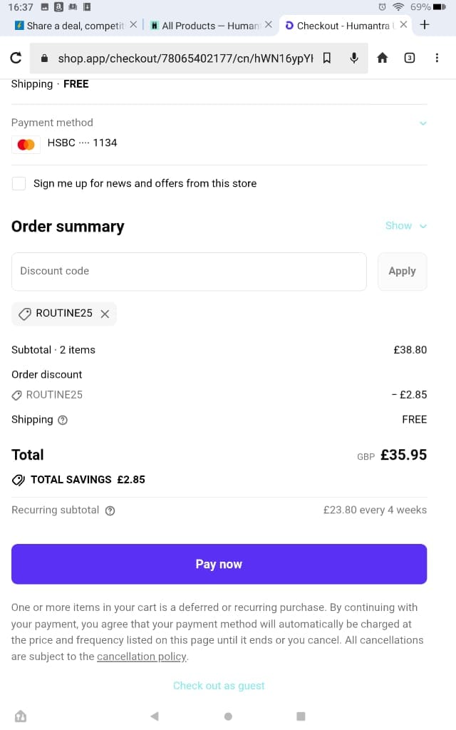 Screenshot of the Humantra discount code working