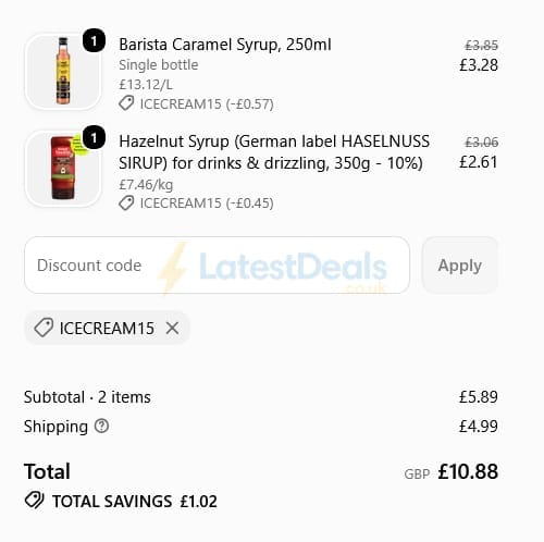 Screenshot of the Sweet Freedom discount code working