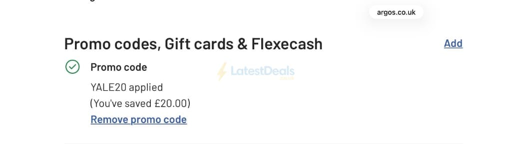 Screenshot of the Argos discount code working