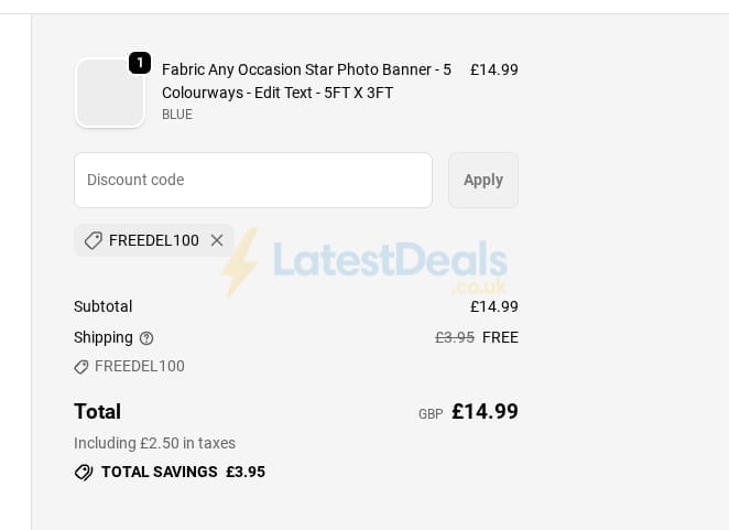 Screenshot of the British Made Gifts discount code working