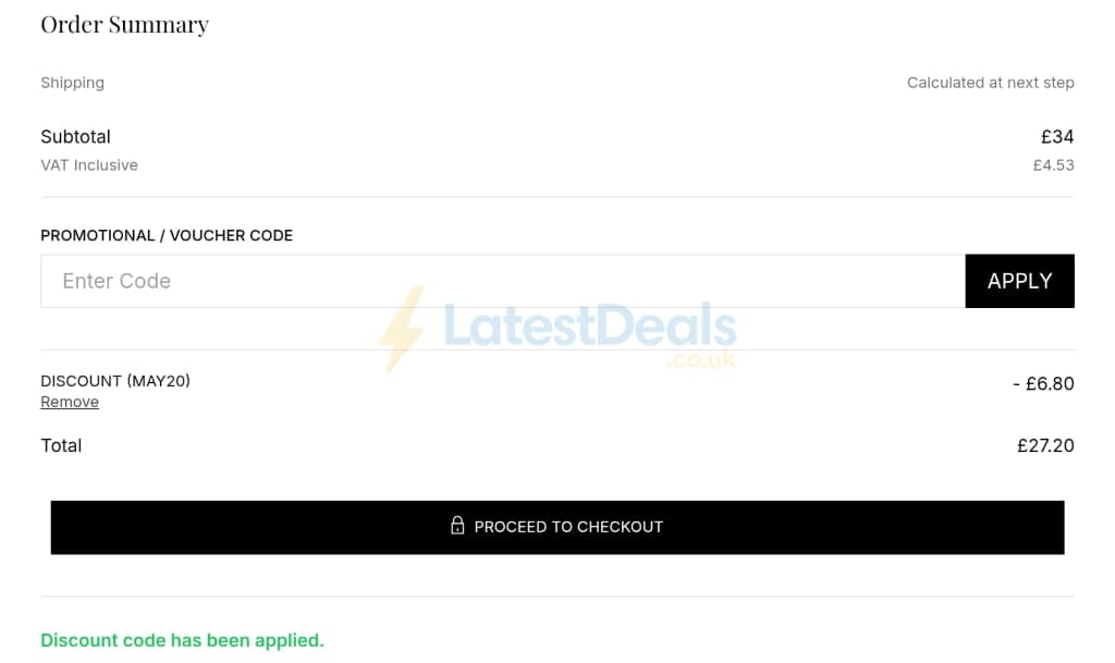 Screenshot of the Jules B discount code working