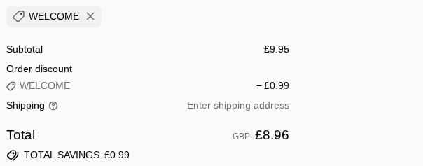 Screenshot of the Onesociety discount code working
