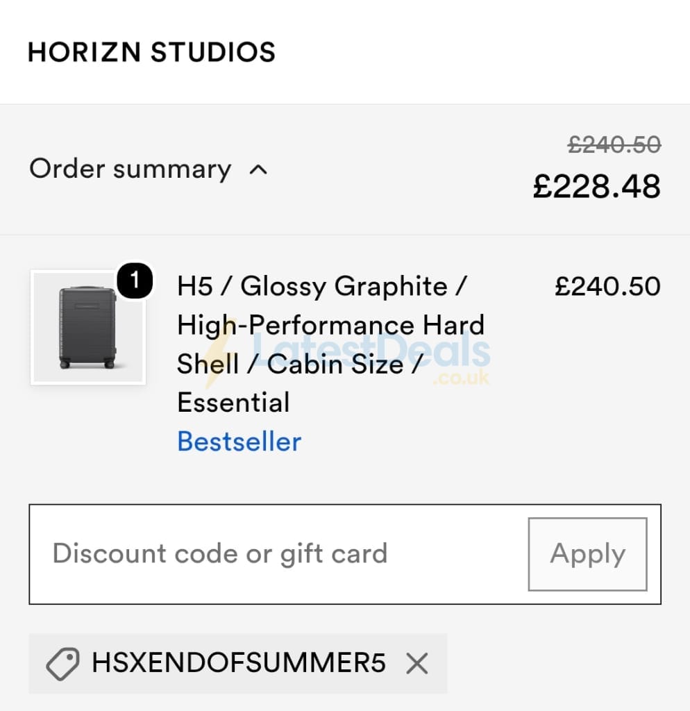 Screenshot of the Horizn Studios discount code working