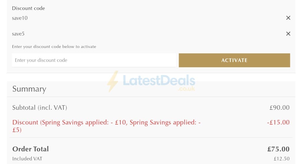 Screenshot of the Lindt discount code working