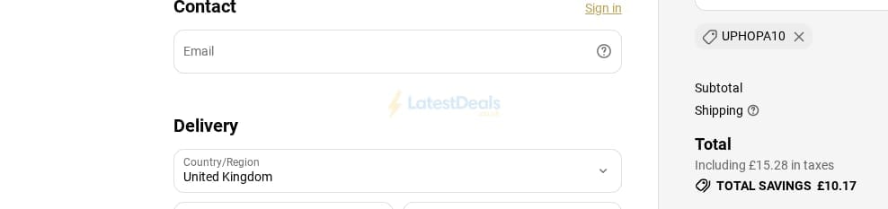 Screenshot of the U Perform discount code working